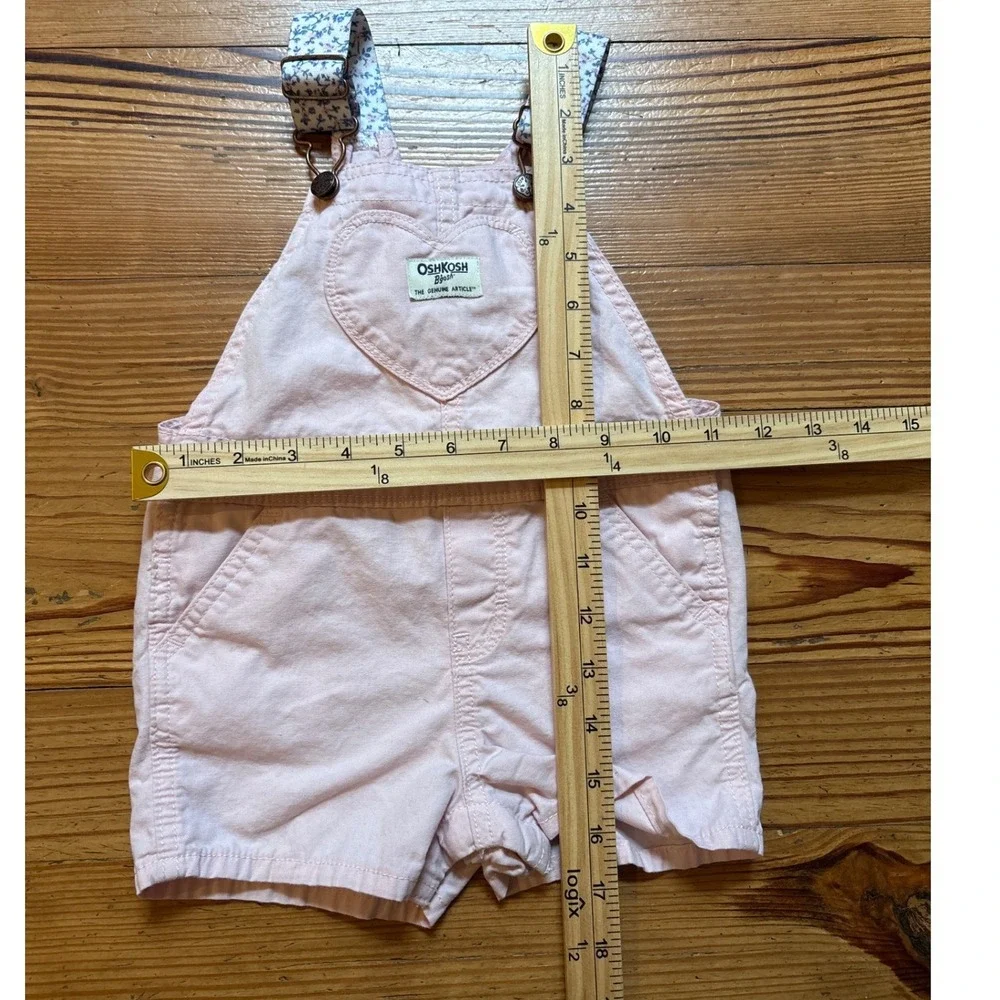 OshKosh‎ B'gosh Shortalls Kids Pink Excellent Heart Pocket Floral SIZE 18m
